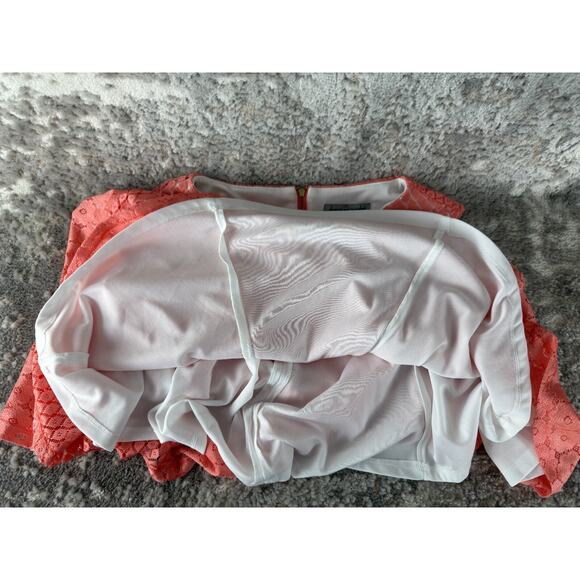 Danny Nicole Size 6 Geometric Lace Mini Fit Flared Dress Pink Sleeveless Lined - Picture 8 of 11